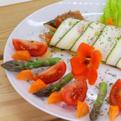 Asparagus pineapple nectarine rolls