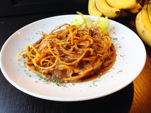 Butternut squash spaghetti with pear sauce