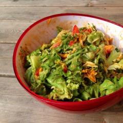 I had a huge bowl of lettuce with zucchini, pumpkin and tomatoes and a sauce of tomatoes, 2 mangos, a nectarine, 2 stalks of celery and some basil leaves. It was awesome! ❤☀