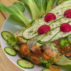 Banana - parsley - peppers - "lasagna" on Bok Choy