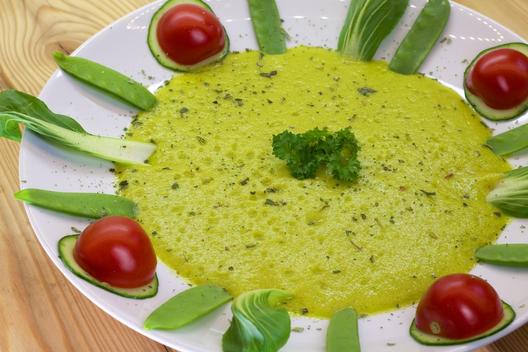 Pineapple - orange - parsley - soup on Bok Choy