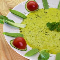 Pineapple - orange - parsley - soup on Bok Choy Pineapple - orange - parsley - soup on Bok Choy