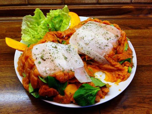Pumpkin radish lasagne with tomatoe persimmon sauce