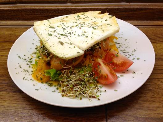 Celeriac - sandwiches with pineapple - walnut - sauce