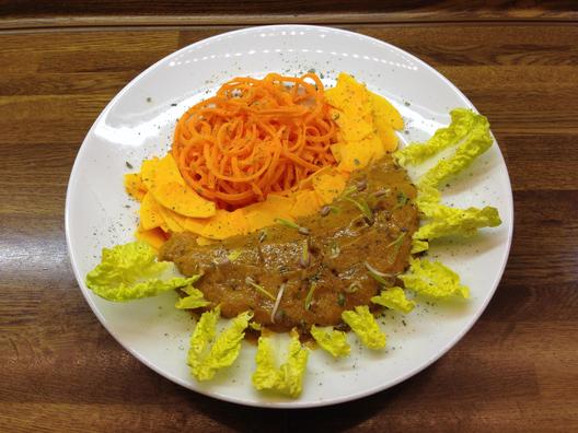 Carrot - noodles with butternut squash and persimmon cream