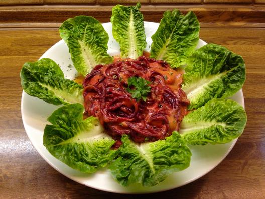 Beet - "pasta" with orange - date - sauce