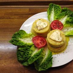 Celeriac on pineapple - cream with eggplant hearts