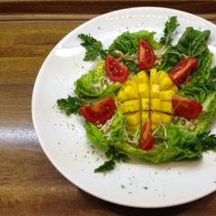 Mango at baby - lettuce with mung beans