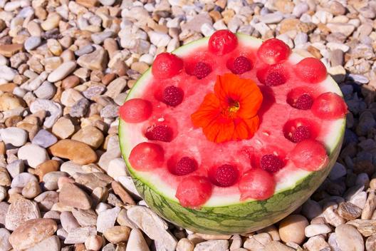 Watermelon and raspberries