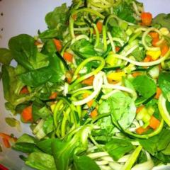 Zucchini, yellow and orange carrots, celery, corn salad, parsley and avocado salad. Rich and yummy!